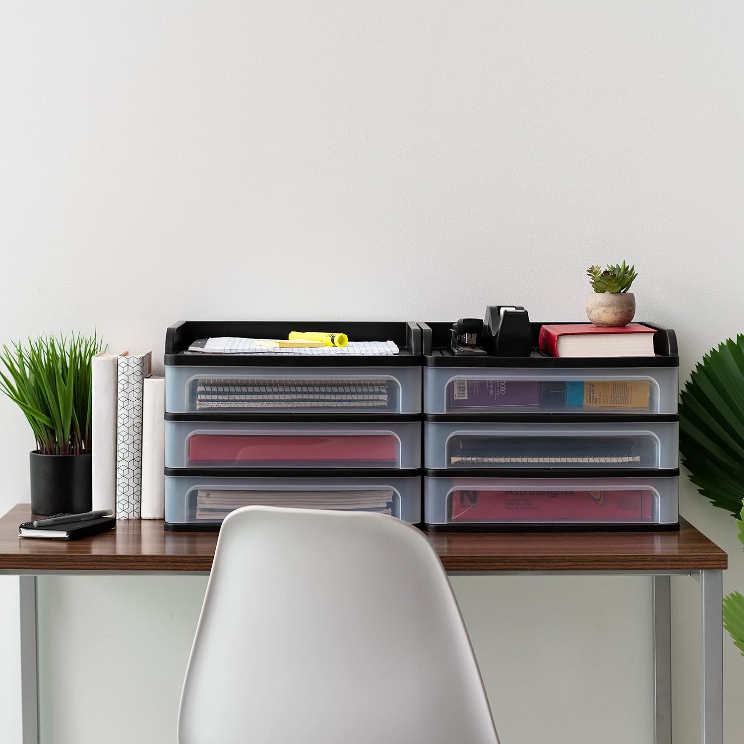 IRIS USA 3-Drawer Medium Desktop Organizer with Paper Tray, Black