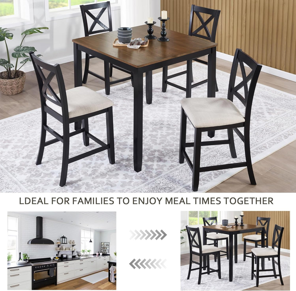 KEIKI 5-Piece Standard Height Dining Table Set with Square Table and 4 X-Shap...