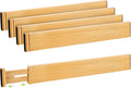 Fyvva Drawer Divider, Adjustable Bamboo Kitchen Drawer Organizer, Spring Loaded Drawer Organizer, Dresser Separators for Kitchen, Bathroom, Clothes, Office Desk Storage (Natural, 4 Pack Large)