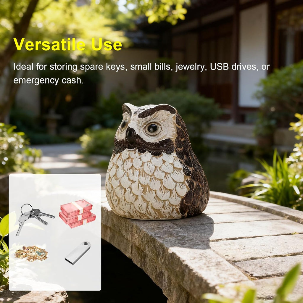 Faux Owl House Decorative Spare Key Hider, Key Hider Resin Weather Water Proof Things Hiding Holder Safe Storage Box Aesthetic Owl Lawn Ornament for Indoor Garden Yard Patio