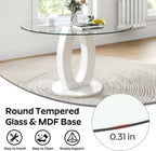 RGZ 39'' Modern Luxury Glass Round Dining Table for 4-6, Clear Circle Glass Top Kitchen Table with White MDF Base, Small Circular Minimalist Apartment Dinner Table for Home, Living Room, Tea