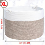 MINTWOOD Design Extra Large 22 x 16in Decorative Woven Cotton Rope Blanket Storage Basket Bin Living Room with Handles and Laundry Hamper for Pillows, Pool Towels, Dog Toys, Shoes, Light Brown