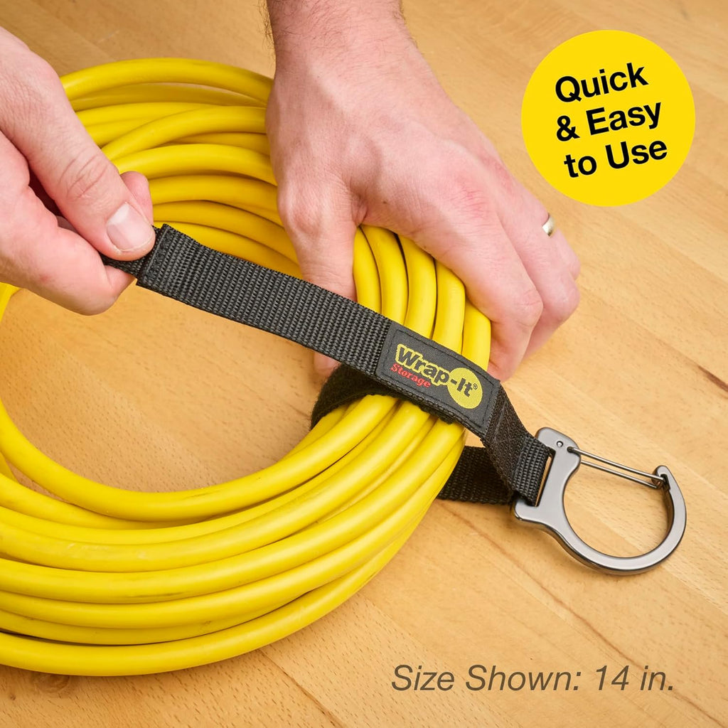 Wrap-It Storage Quick Clips - 20" (3-Pack) Black - Hose Organizer Straps with a Metal Clip to use as an Extension Cord Organizer or RV Hose Storage