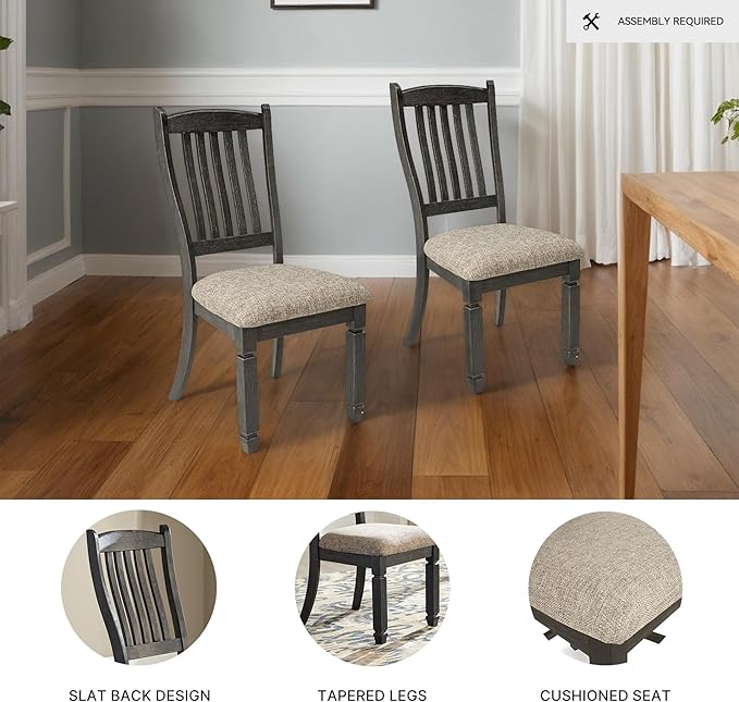Signature Design by Ashley Tyler Creek Dining Room Upholstered Side Chair, 2 Count, Solid Wood, 19.25" H, Black and Grayish Black