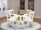 East West Furniture HBBO5-LWH-C 5 Piece Modern Dining Table Set Includes a Round Wooden Table with Pedestal and 4 Linen Fabric Kitchen Dining Chairs, 42x42 Inch, Linen White