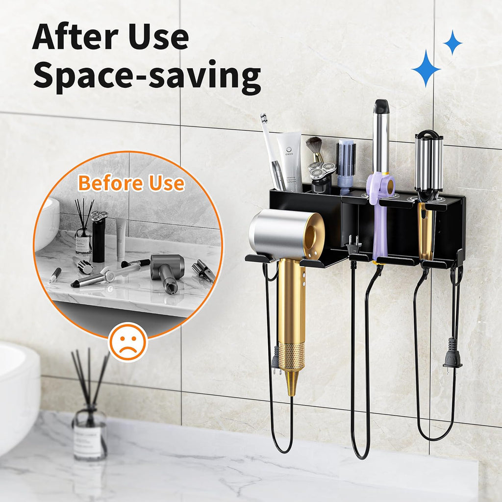 Hair Dryer Holder, Hair Tool Organizer, Blow Dryer Hanger Wall Mount for Dryer Hook, Bathroom Space-Saving Blow Dryer Organizer, Curling Irons Storage Wall Mounted