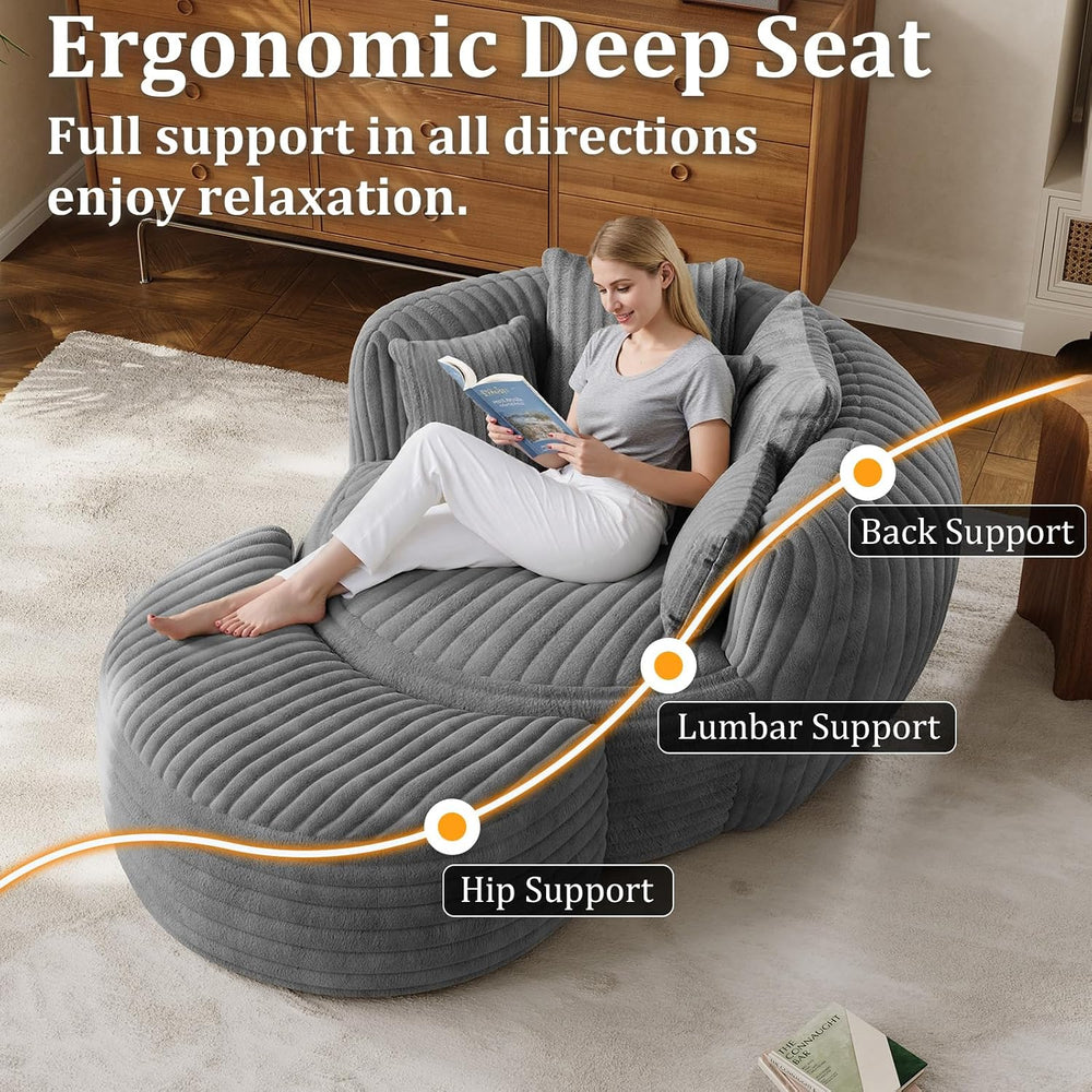 ONEMMLION 50" Oversized Round Chaise Lounge with Ottoman, Corduroy, Grey...