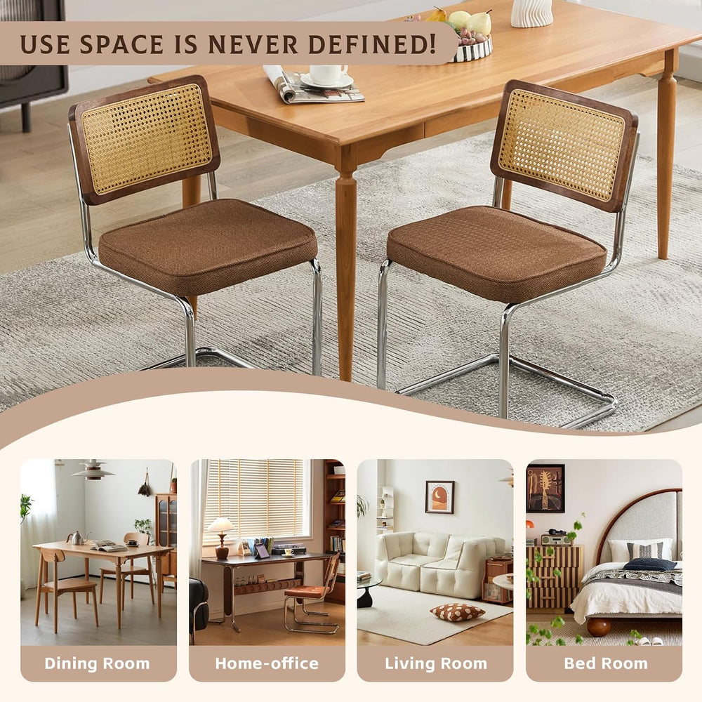 Rattan Dining Chairs Set of 6,Upholstered Mid-Century Modern Dining Room Chai...