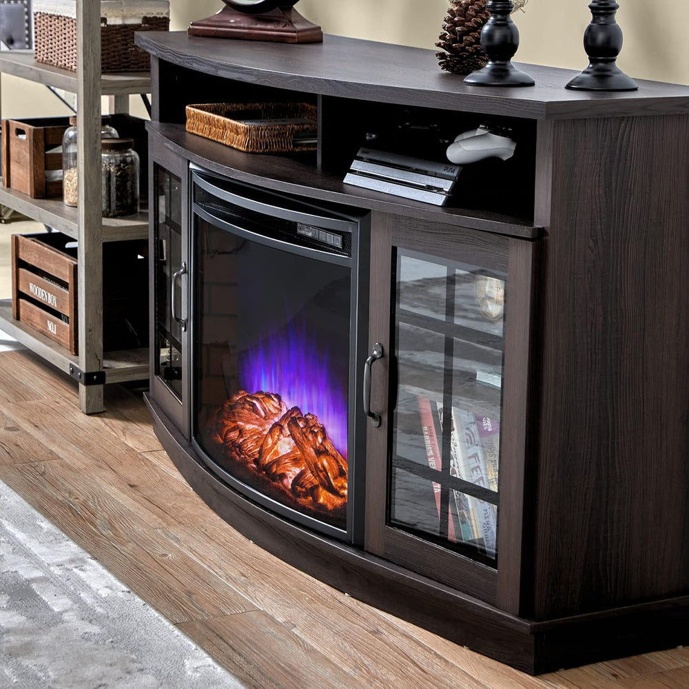 AMERLIFE 59" Curved Fireplace TV Stand with Storage for TVs up to 65'...