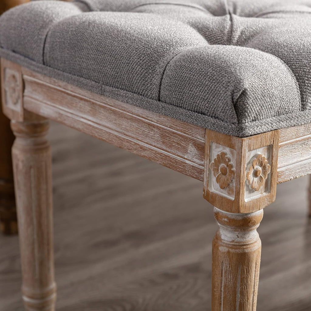 chairus Fabric Upholstered Dining Bench - Classic Entryway Ottoman Bench Bedroom Bench with Rustic Wood Legs - Gray