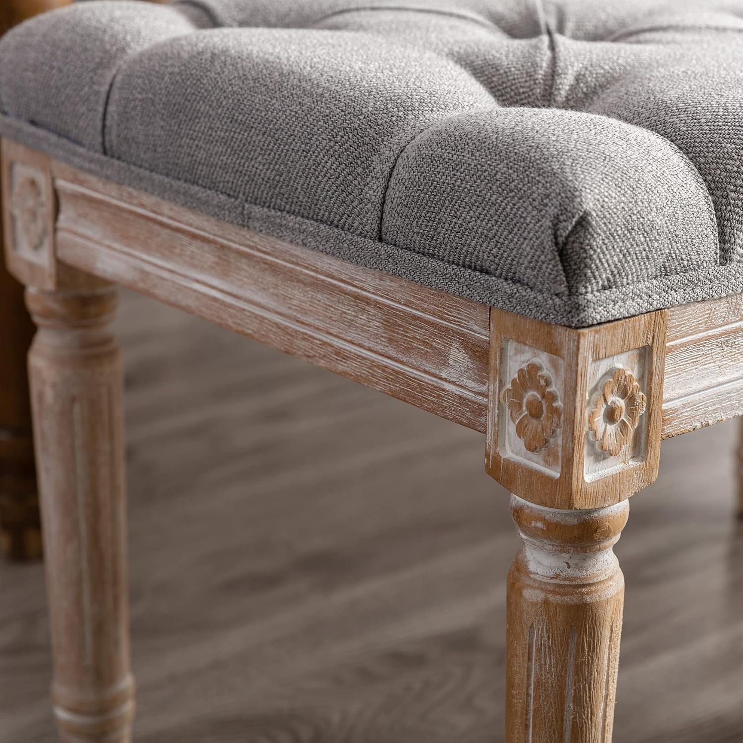 chairus Fabric Upholstered Dining Bench - Classic Entryway Ottoman Bench Bedroom Bench with Rustic Wood Legs - Gray