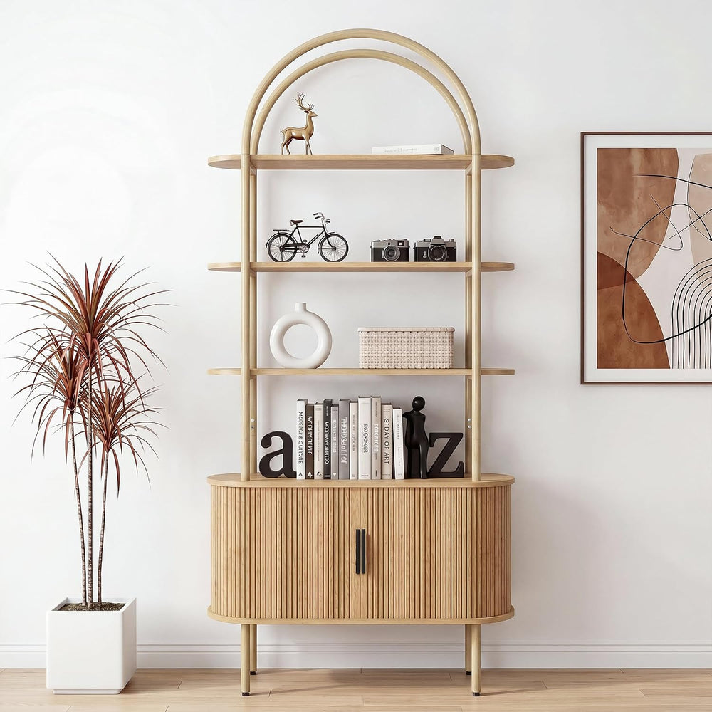 Janmer Home Unique Arched Bookshelf, 71" Tall Mid Century Modern Bookcase