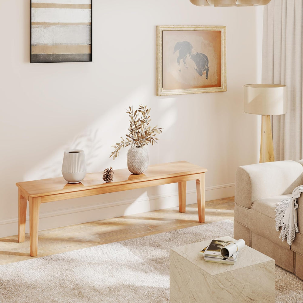 Dining Bench 63" Wood Solid Oak Wooden Bed End/Entryway Bench for Bedroo...