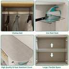 Multipurpose Rolling Ironing Board with Storage Cabinet, Wooden Ironing Cabinet with Wheels, Ironing Table with Heat-Resistant Sponge