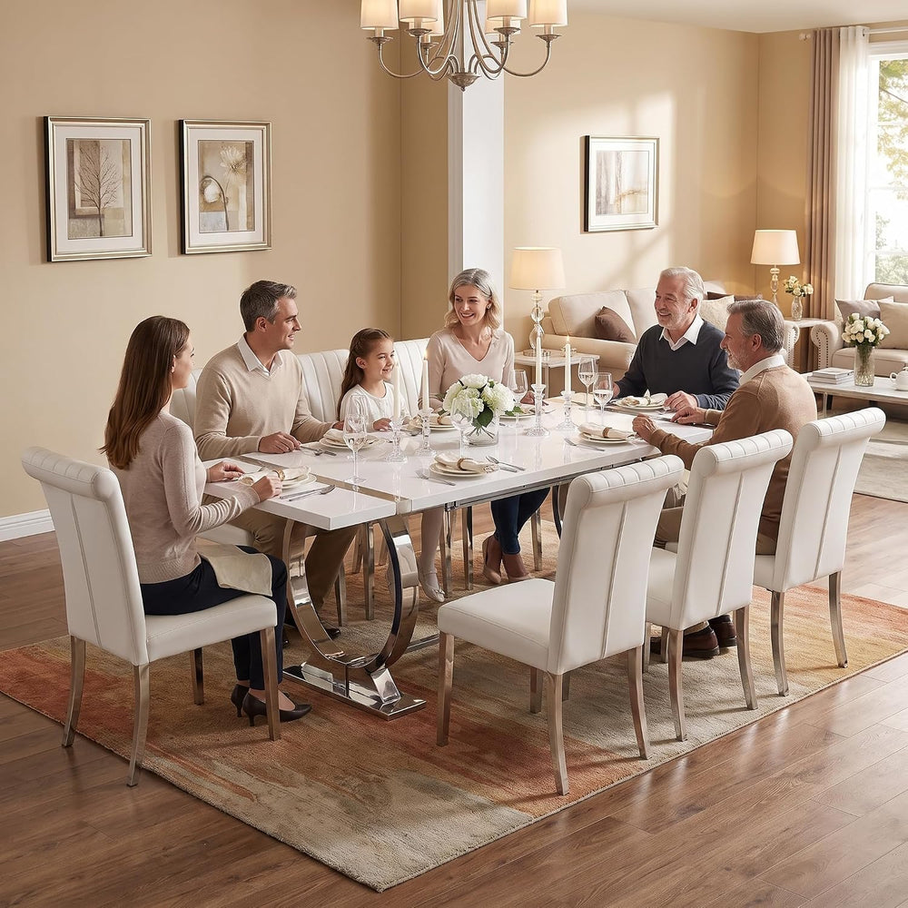 ACEDÉCOR Dining Chairs, White Leather Dining Chairs Set of 4, Upholstered Kit...