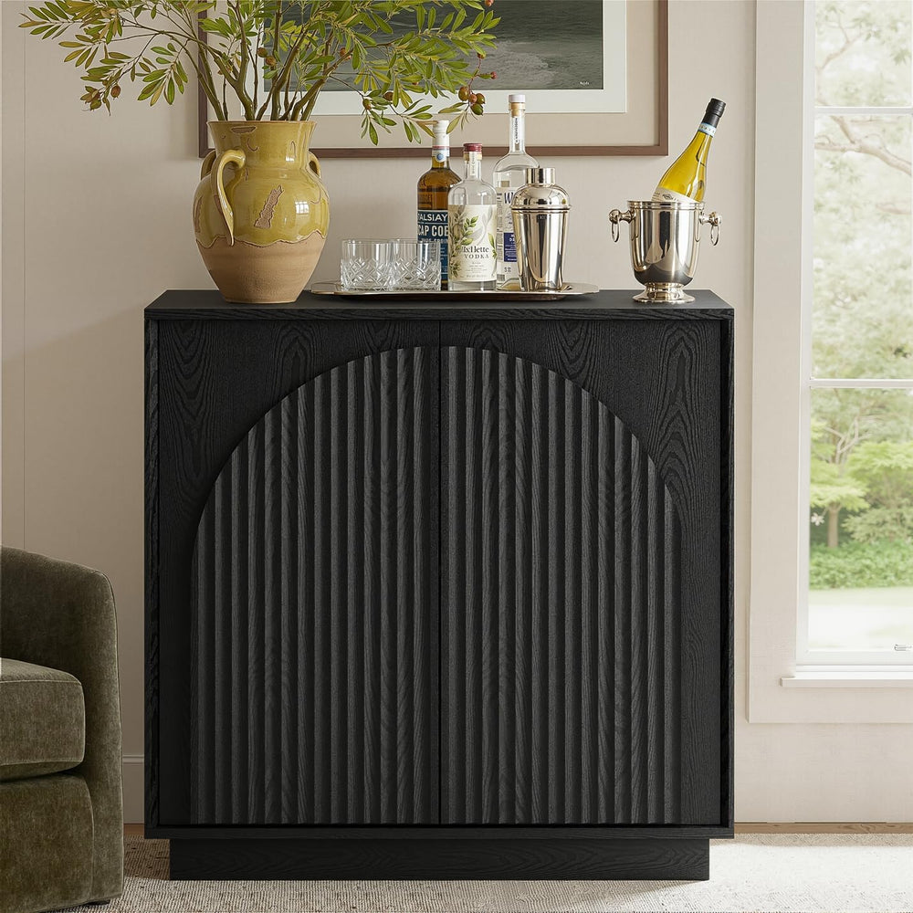 win2win 31.5" Small Buffet Cabinet with Storage, Arched Doors, Black, 1PCS