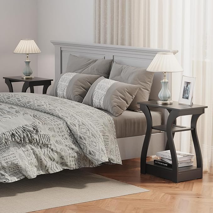 End Table with Charging Station, Side Table with USB Ports and Outlets, Night...