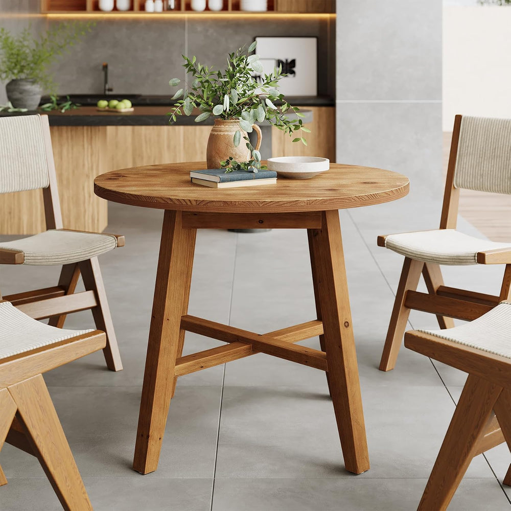 31.5-Inch Round Dining Table for 2-4, Solid Wood Farmhouse Kitchen Table for ...