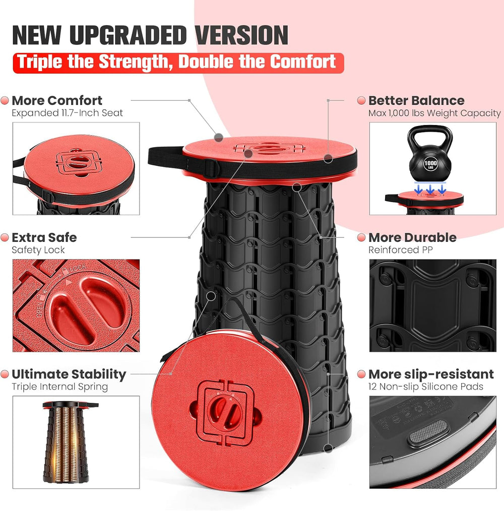 Upgraded XXL Collapsible Stool - Folding Stool Max 1000lb Capacity,Portable C...