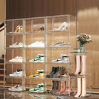 XXX-Large Acrylic Display Case, Clear Shoe Storage Boxes Stackable Shoe Organizer with 2 Shoe Bags Boots Shoe Rack for Closet Sneaker Handbag Collectibles Organizer with Magnetic Door, 1 Pack