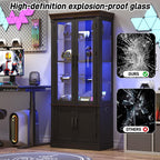 St.Mandyu 71" Tall Display Cabinet with Glass Doors, 4-Tier Lighted Curio Cabinets with 2 Storage Doors and Metal Handle for Living Room, Home, Kitchen, Black