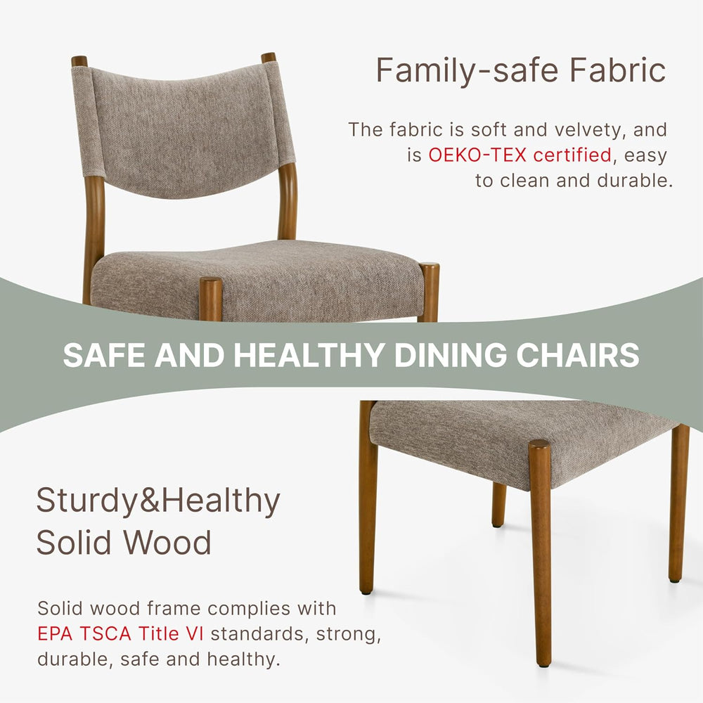 KISLOT Dining Chairs Set of 4, Ergonomic Upholstered Wood Chairs, Brown | Mid...