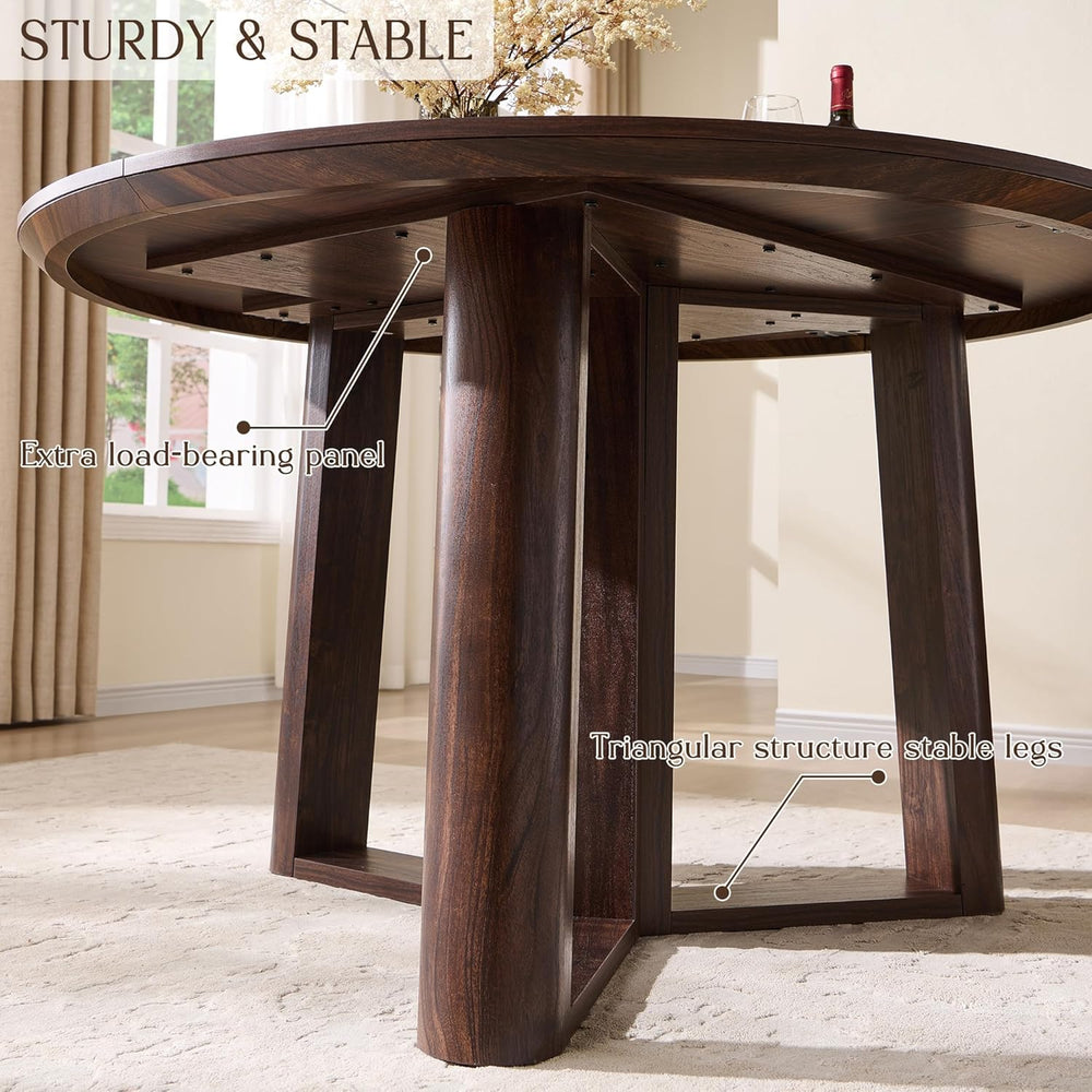 OKD 47" Dining Table for 4-6, Round Dining Room Table with Triangular St...
