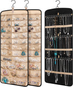 2 Pack Hanging Jewelry Organizer Storage with 39 Pockets, 30 Necklace Hooks Double Sided Wall Mount Earring Holder Organizer Bracelet Necklace Jewelry Display Hanger for Closet Door(Black)