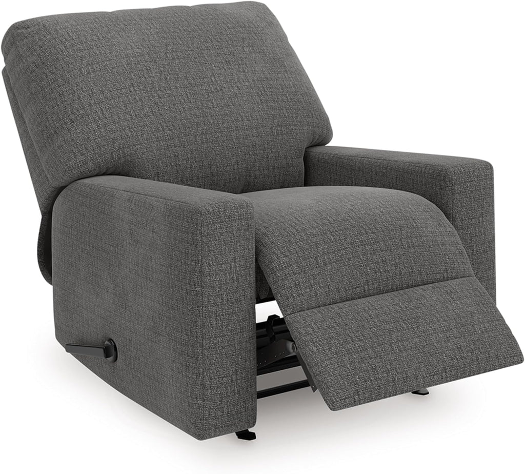 Signature Design by Ashley Revenna Manual Rocker Recliner, Greystone | 100% polyester menswear chenille fabric, Track arm style, Living room and lounge spaces