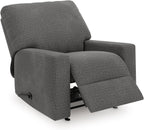 Signature Design by Ashley Revenna Manual Rocker Recliner, Greystone | 100% polyester menswear chenille fabric, Track arm style, Living room and lounge spaces