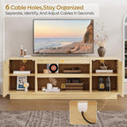 Bestier 63" Mid Century Modern TV Stand for Living Room, Wood Media Console Cabinet for TVs up to 70", Entertainment Center with 2 Arched Doors, Adjustable Shelves & 6 Cable Holes, Natural Oak