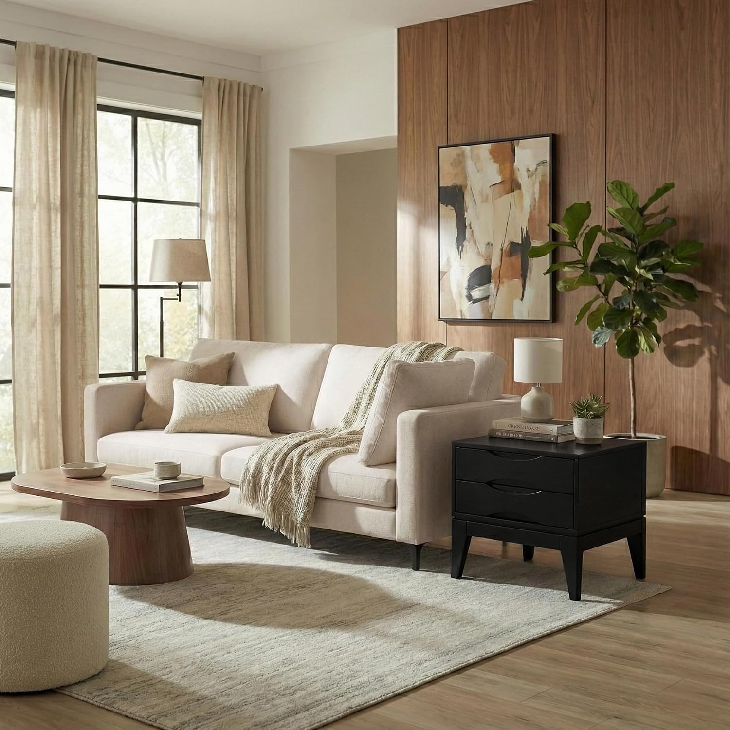 SIMPLIHOME Haynes 16" Wide Solid Wood Round End Table in White Wash | Mid-century modern side table with 2 drawers, tapered legs, and notched handles; accent table for living rooms.