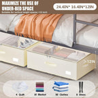 EE-RoomWorld Under Bed Storage with Wheels, No Assemble Required 12 inches height Under Bed Storage bins,Large capacity Rolling Underbed Shoe Storage containers，dorm underbed storage drawers