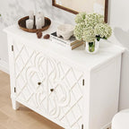 Karlott 40" Entryway Cabinet, Coffee Bar Cabinet with Shelf, Craft Storage Cabinet with Doors, Charming Carved Motif, Pantry Cabinet Sideboard Buffet for Living Room Kitchen Dining Room Hallway, White