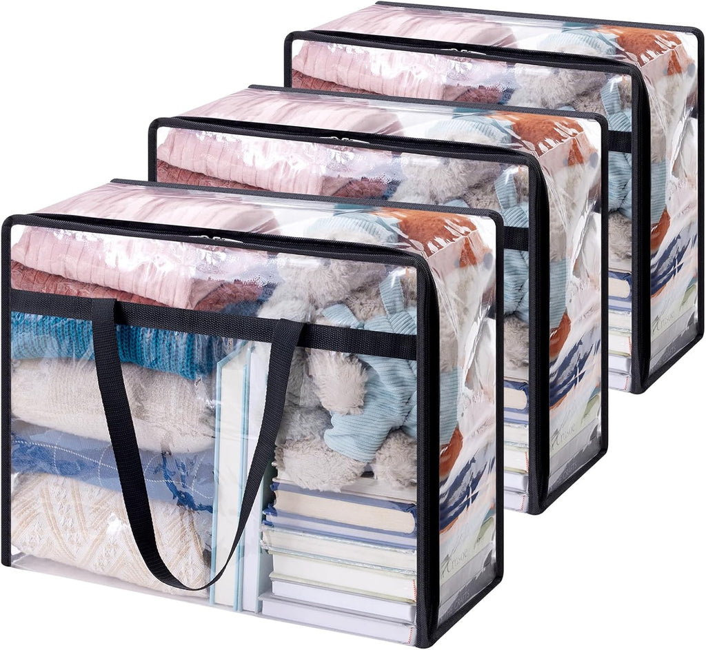 Lifewit 3 Pack Clear Clothes Storage Bags, 40L Plastic Blanket Storage Bag, Vinyl Foldable Moving Bags with Zipper, Closet Organizers and Storage Containers for Bedding, Duvet, Comforter