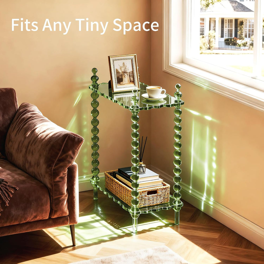 Acrylic Side Table 2-Tier, Clear Nightstand with Storage, Narrow Bedside End ...