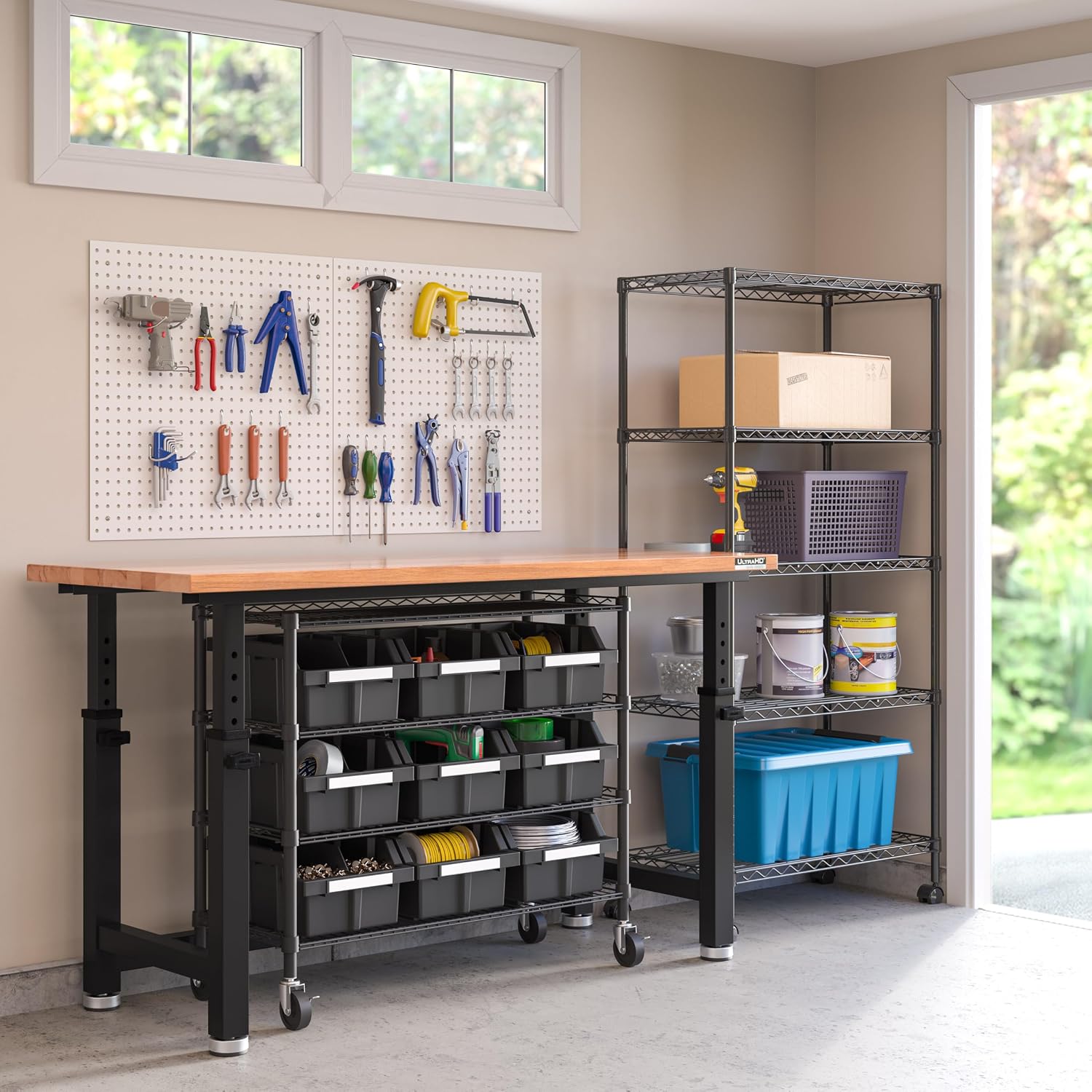 4-Tier NSF 9-Bin Steel Wire Shelving Rack, 36"W x 14"D x 31"H, Graphite | 9 slide-out bins with tilt-lock design keep supplies organized and accessible