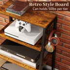 4-Tier AV Media Stand with 2 Hooks,Heavy Duty Stereo Cabinet Furniture-Large Stereo Rack and Game Console Stand,Wooden Record Player Stand,Audio Stand Perfect for DVD Players/Game Console/TV Box/Xbox
