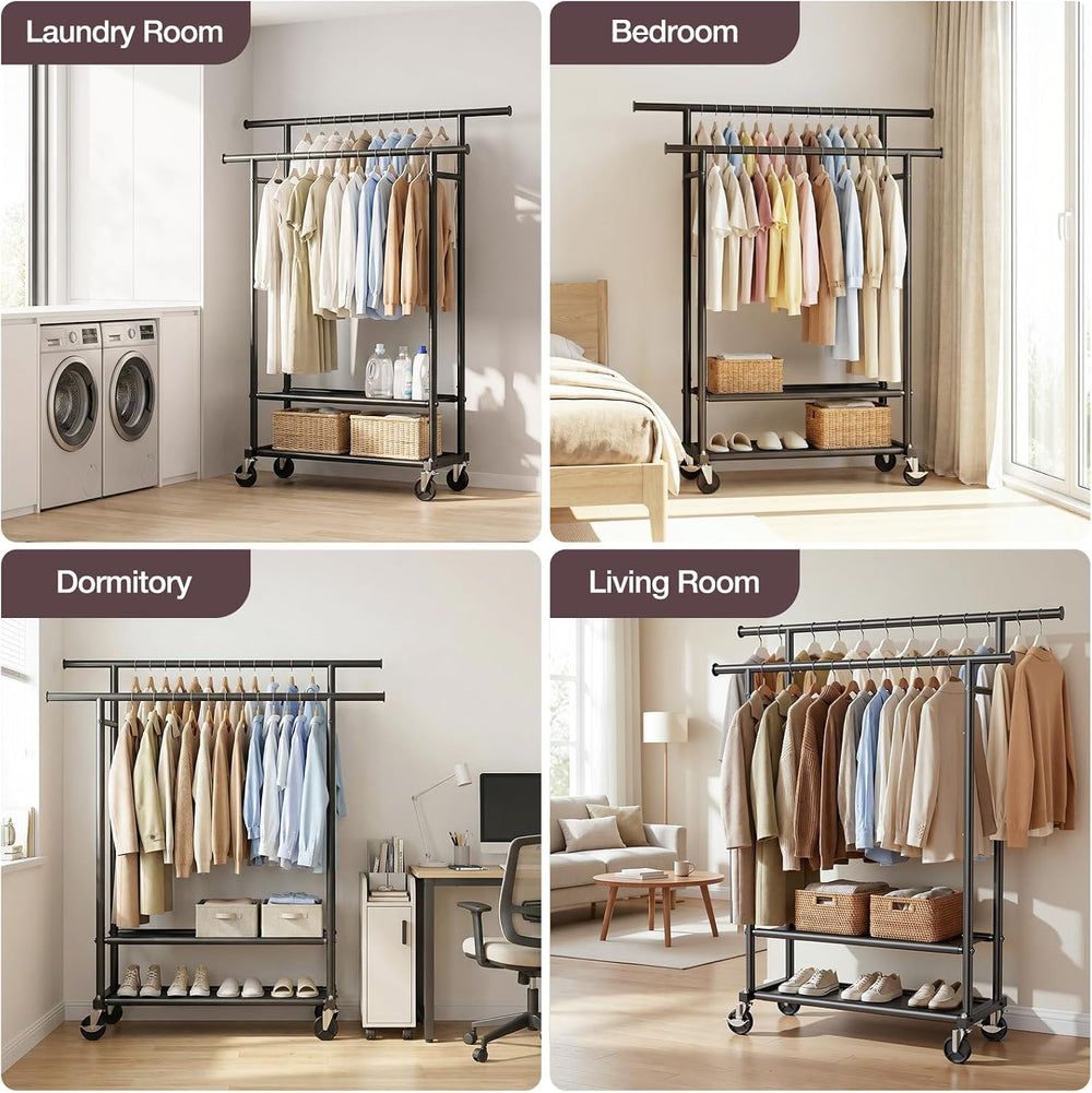 Portable Clothes Rack Rolling Garment Rack with Wheels 26OLBS Black