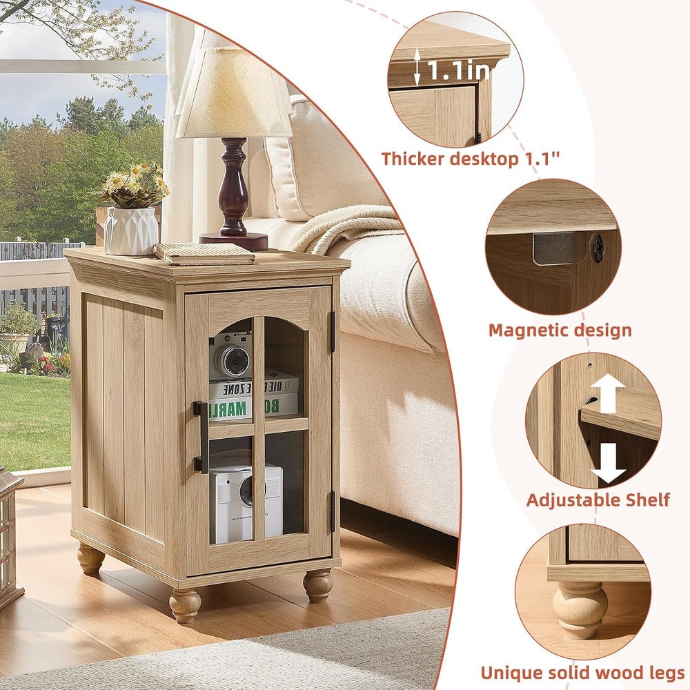 RWYHG Narrow Side Table, Farmhouse Nightstand with Charging Station | End Tab...