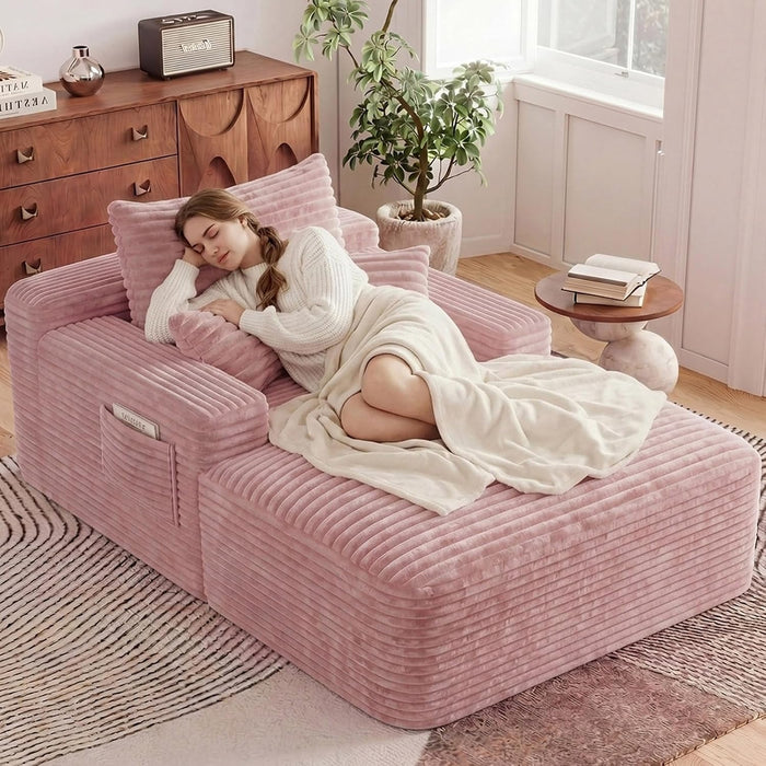 65" Oversized Boneless Chaise Lounge Chair Indoor with 3 Pillows, Pink