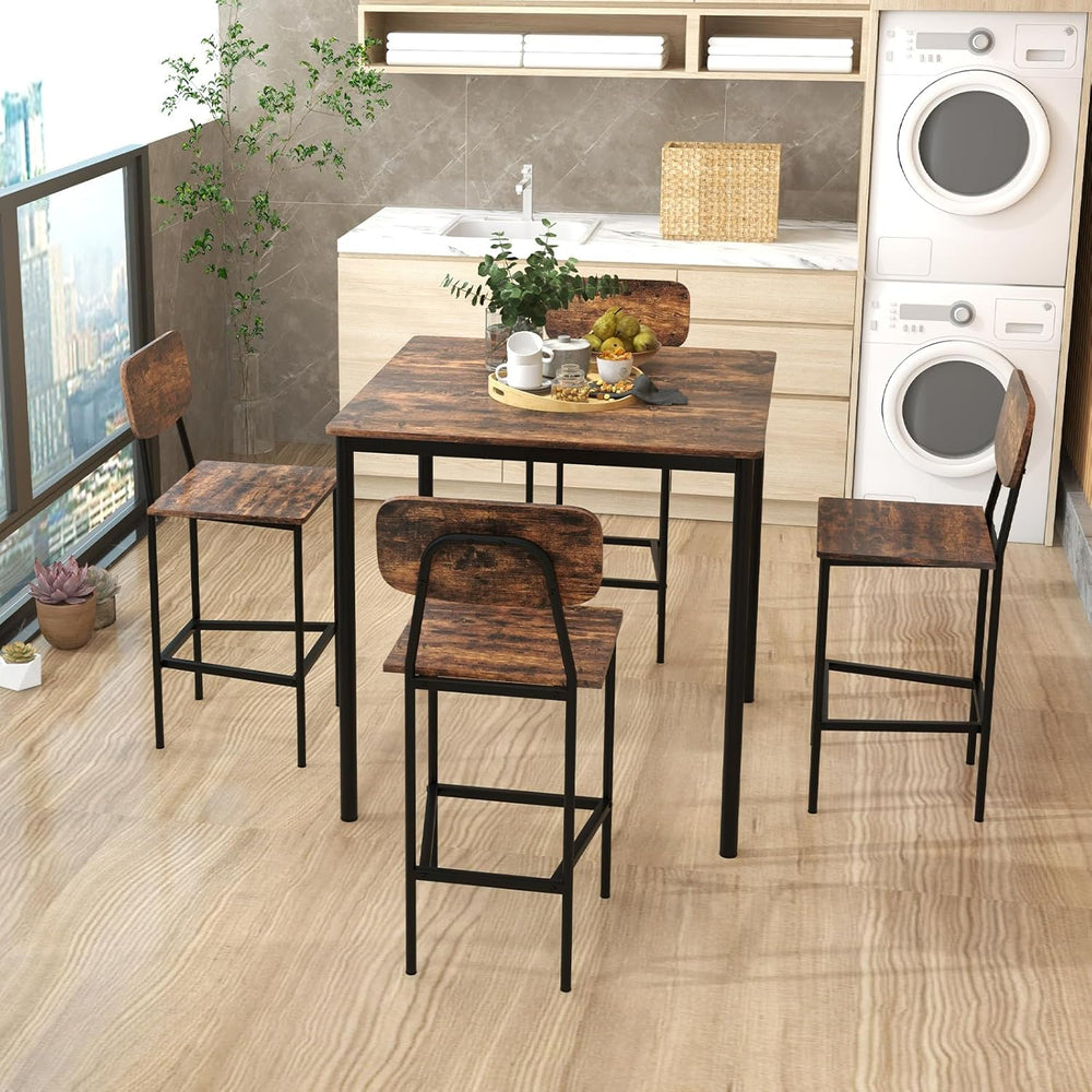 Giantex 5-Piece Dining Table Set W/Counter Height Table & 4 Bar Stools, I...