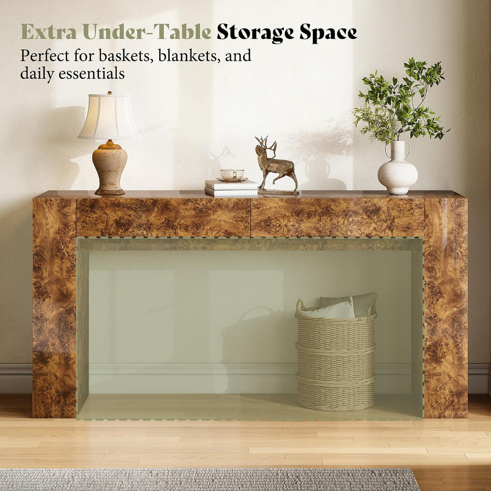 AMERLIFE 63" Modern Burl Wood Console Table with High Gloss Finish | Ent...