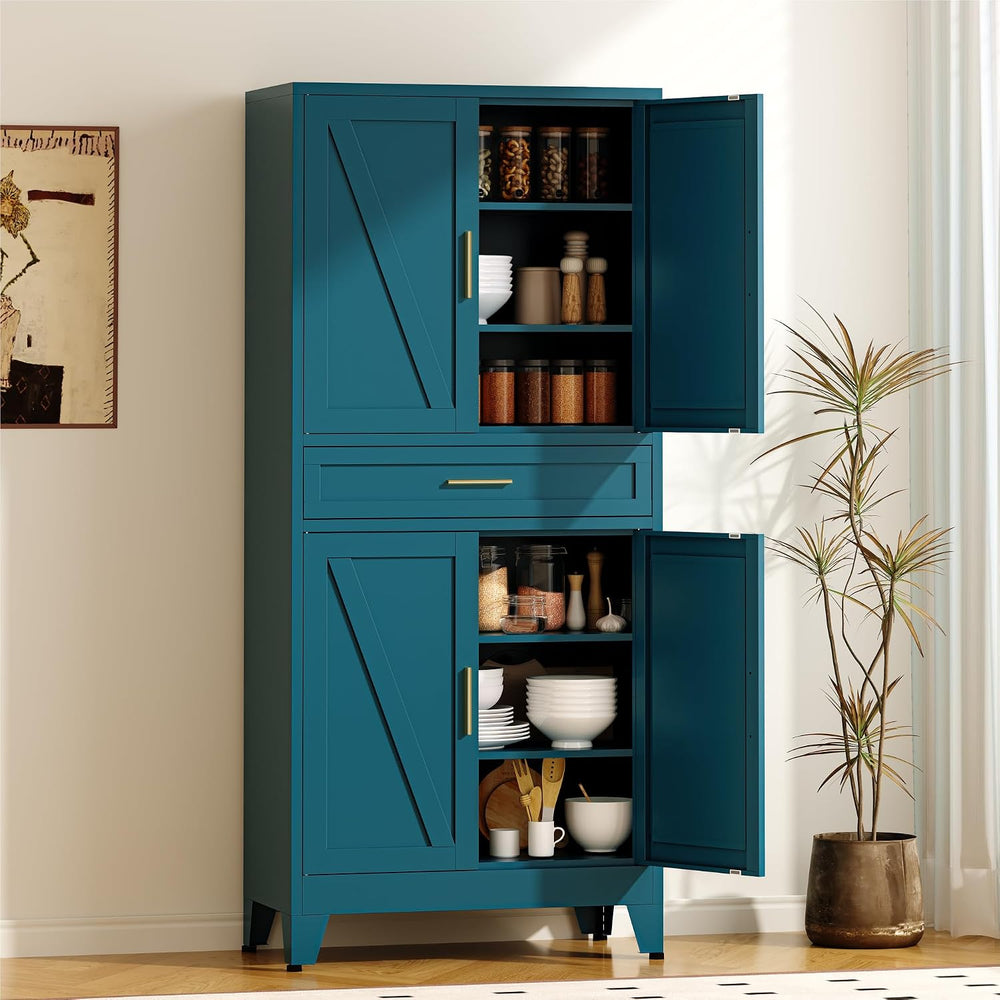 COFaR 71" Metal Pantry Cabinet with Drawer, Peacock Blue Storage Cabinet...