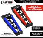 ARES 62043-2-Piece Wrench Rack Set with Locking Bar - SAE Rack Holds 1/4-Inch to 1-Inch Sizes - Metric Holds 6 to 25mm Sizes - Locking Metal Clip Secures Wrenches