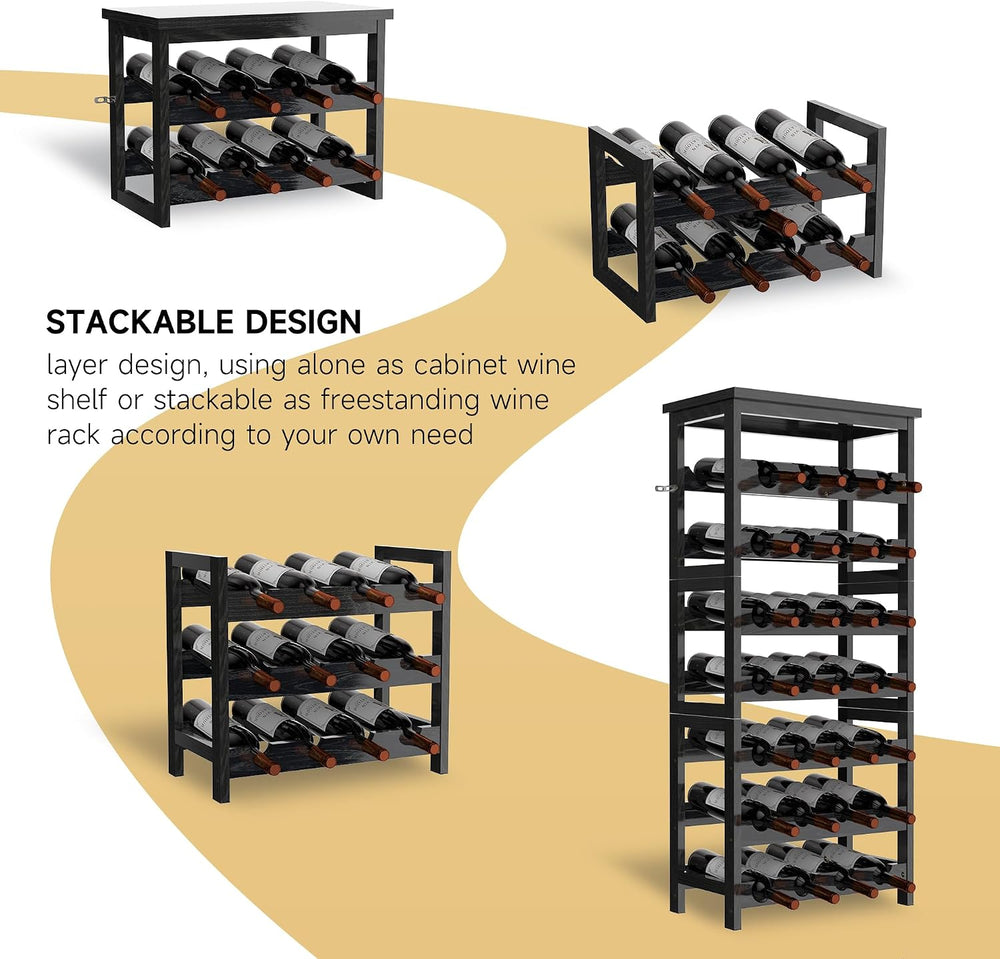 28-Bottle Wine Rack Free Standing Floor, Solid Wood 7-Tier Display Wine Stora...