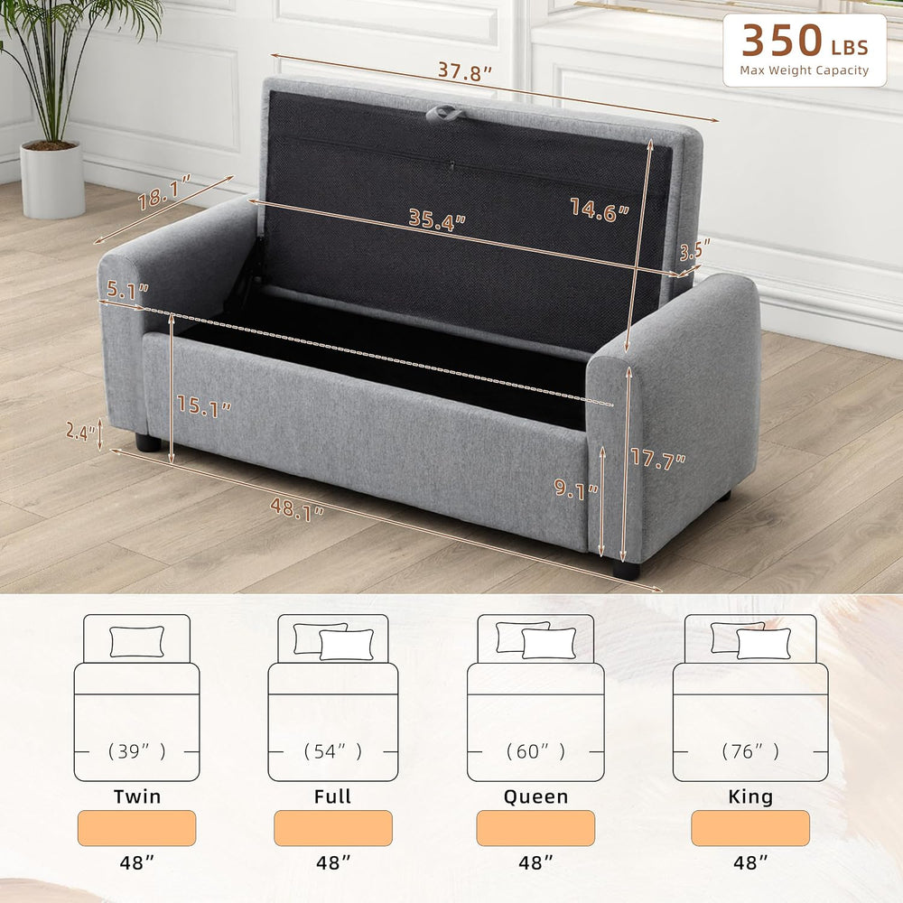 48" Ottoman with Storage, Tufted Storage Ottoman Bench, Convenient Livin...