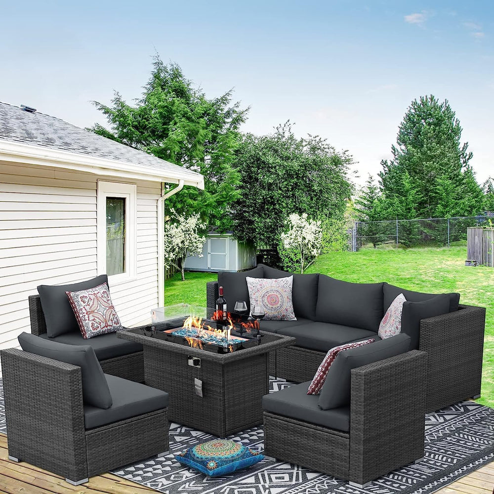 BULEXYARD 2 Pieces PE Rattan Patio Furniture Ottoman Sofas with Thick Cushion...