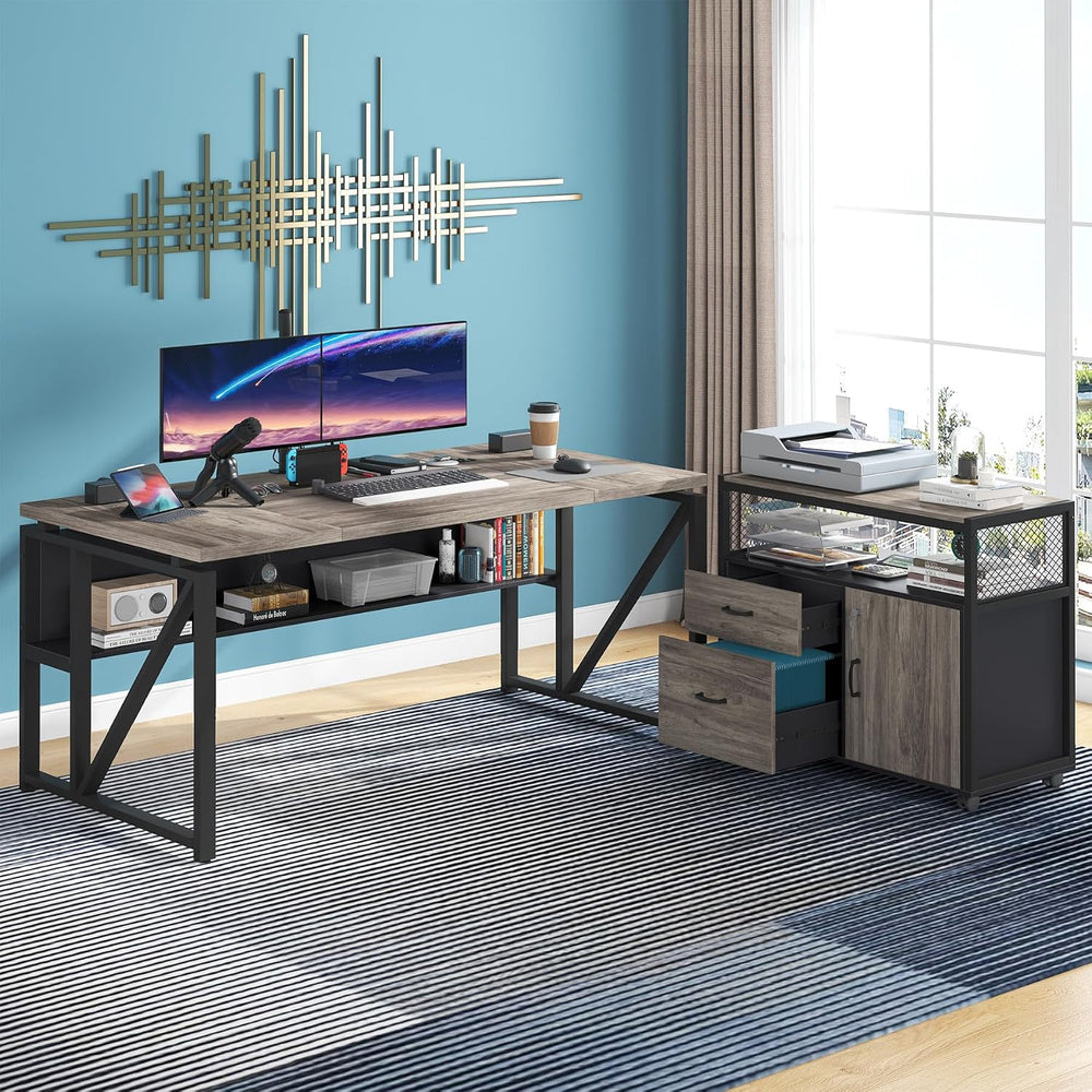 Tribesigns L Shaped Desk with Drawer Cabinet, 63" Executive Computer Des...