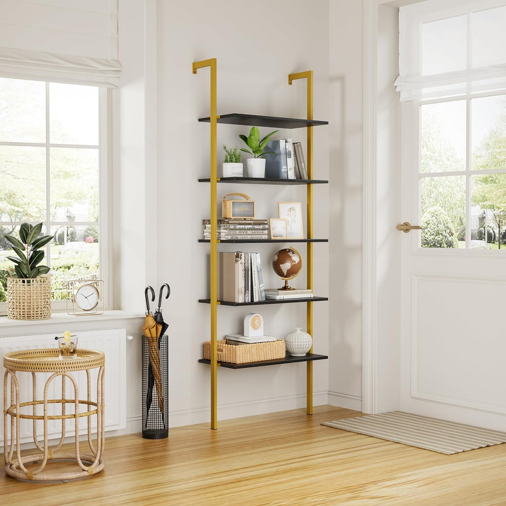 5-Tier Ladder Shelf Wall Mount, Wall Bookcase with 5 Open Shelves for Living ...